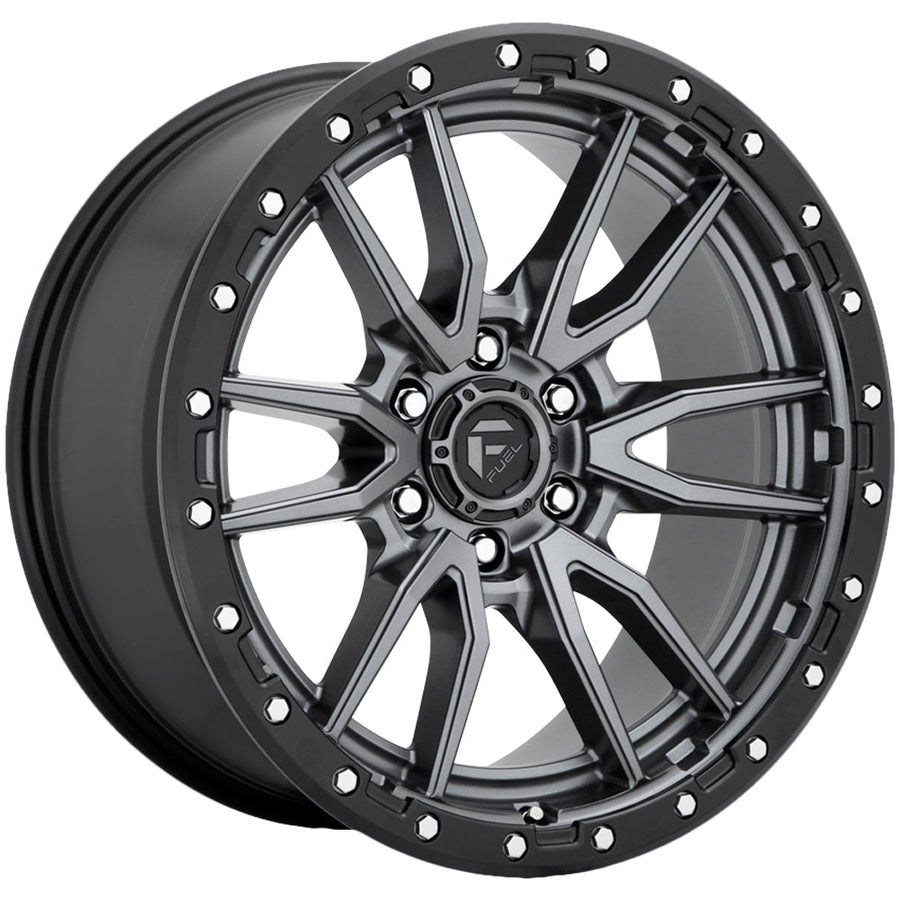 Fuel Off-Road Rebel 6 Matte Gunmetal W/ Black Bead Ring 22X10 6x135 wheel D68022008950