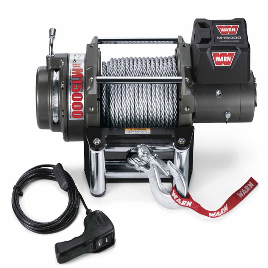 Warn 47801 12 Volt 15000 LB Cap 90 Ft Wire Rope Roller Fairlead Wired Remote