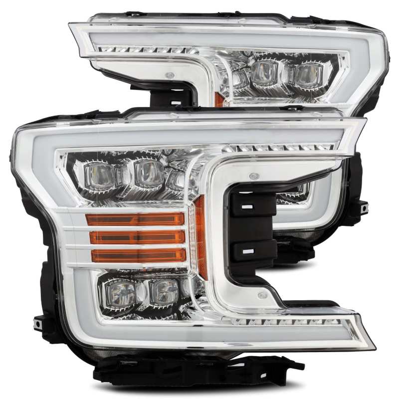 AlphaRex 18-20 Ford F-150 NOVA LED Projector Headlights Plank Style Chrome w/ActivLight/Seq Signal