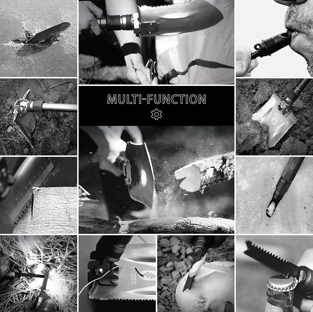 TYGER SHOVEL MILITARY HEAVY DUTY FOLDING COMPACT TOOL W/16-IN-1 MULTIFUNCTION