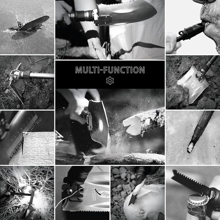 TYGER SHOVEL MILITARY HEAVY DUTY FOLDING COMPACT TOOL W/16-IN-1 MULTIFUNCTION