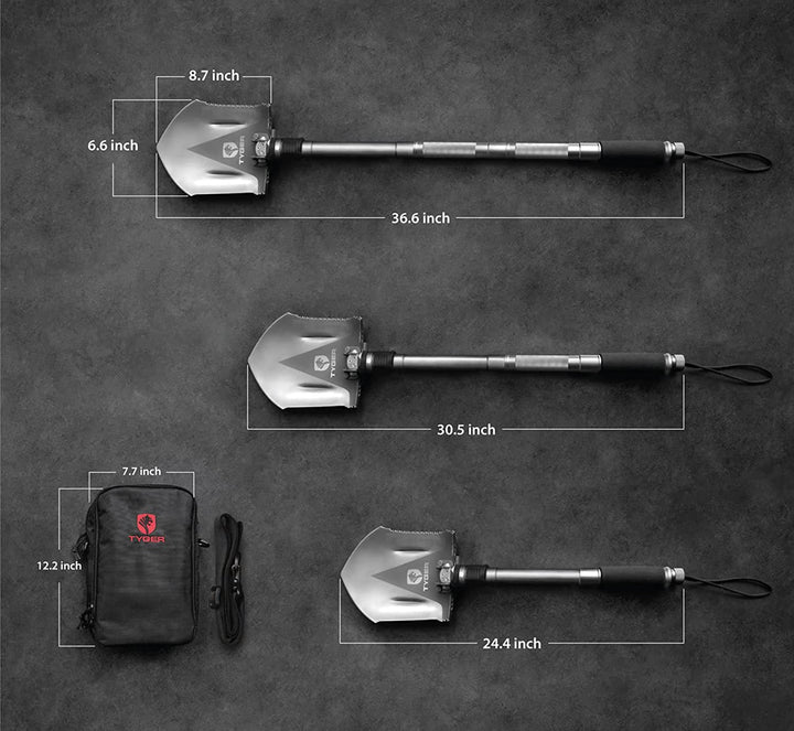 TYGER SHOVEL MILITARY HEAVY DUTY FOLDING COMPACT TOOL W/16-IN-1 MULTIFUNCTION
