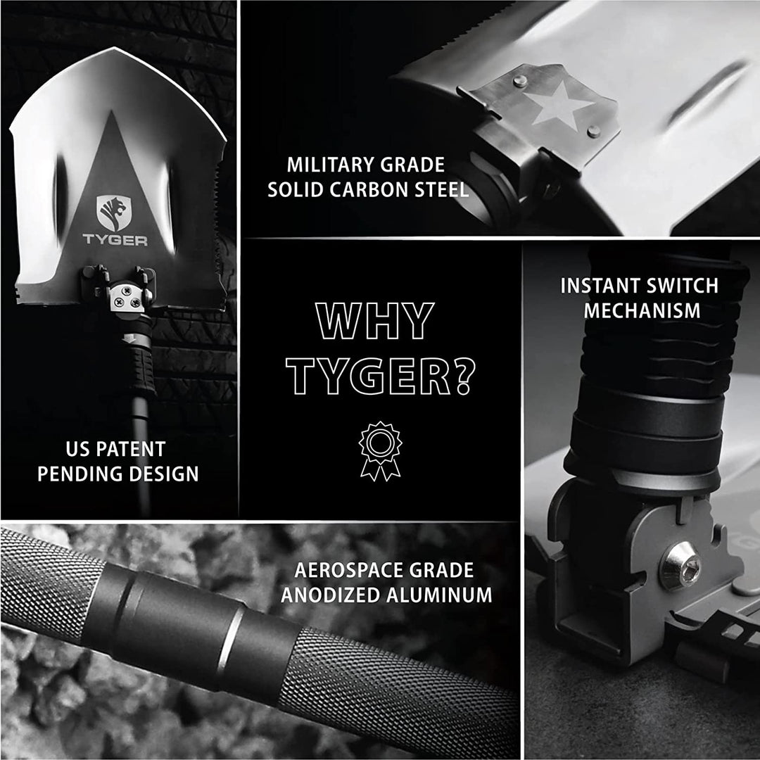 TYGER SHOVEL MILITARY HEAVY DUTY FOLDING COMPACT TOOL W/16-IN-1 MULTIFUNCTION