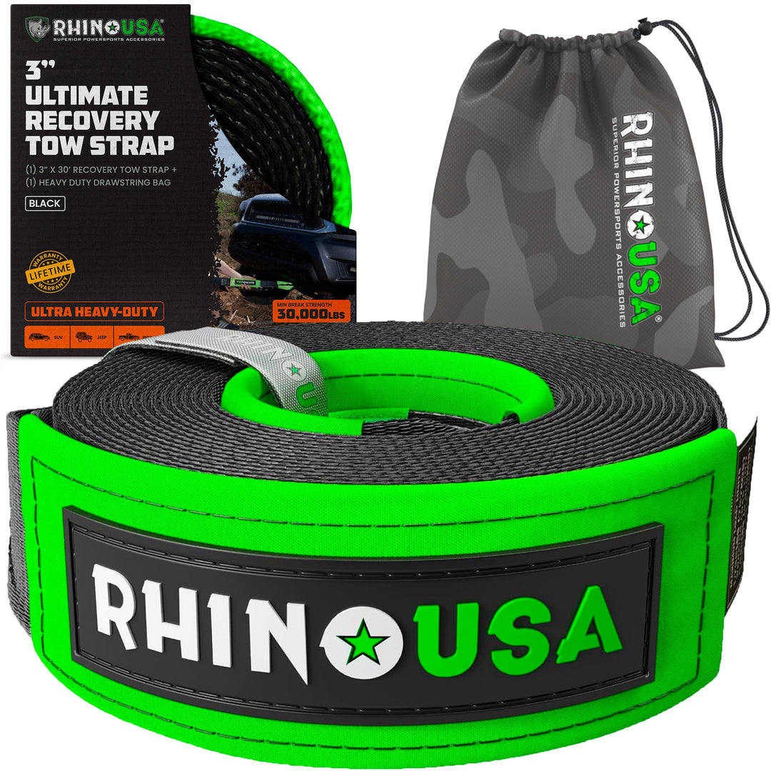 Rhino USA 3in x 30ft Ultimate Recovery Tow Strap, Black (TOWSTRAP-330) - 2017-2026 Ford F-250/F-350 Super Duty