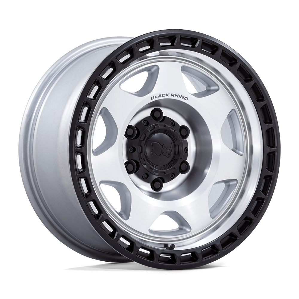 Black Rhino Hard Alloys | BR018 VOYAGER | Silver Machined Face W/ Matte Black Lip | 17X8.5 | 6X135 | 0mm/4.75" | BR018SD17856300