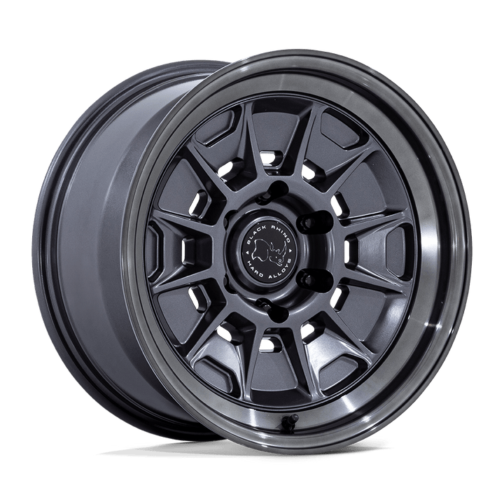 Black Rhino Hard Alloys | BR021 MONDO | Matte Gunmetal W/ Gloss Gray Lip | 17X8.5 | 6X139.7 | -10mm/4.36" | BR021AA17856810N