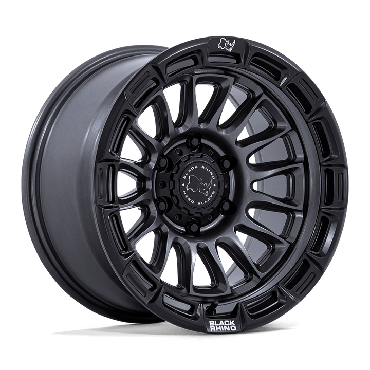 Black Rhino Hard Alloys | BR025 RIVAL | Matte Gunmetal W/ Matte Black Lip | 17X8.5 | 6X139.7 | 10mm/5.14" | BR025AB17856810