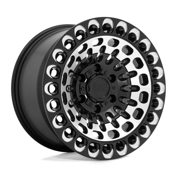 Black Rhino Hard Alloys | LABYRINTH | Gloss Black With Machined Face & Milling | 17X9.5 | 6X135 | 12mm/5.72" | 1795LBY126135B87