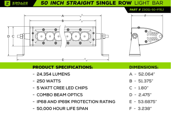 2021-2023 ZRoadz Ford Bronco Front Roof LED Kit with (1) 50 Inch LED Straight Single Row Slim Light Bar