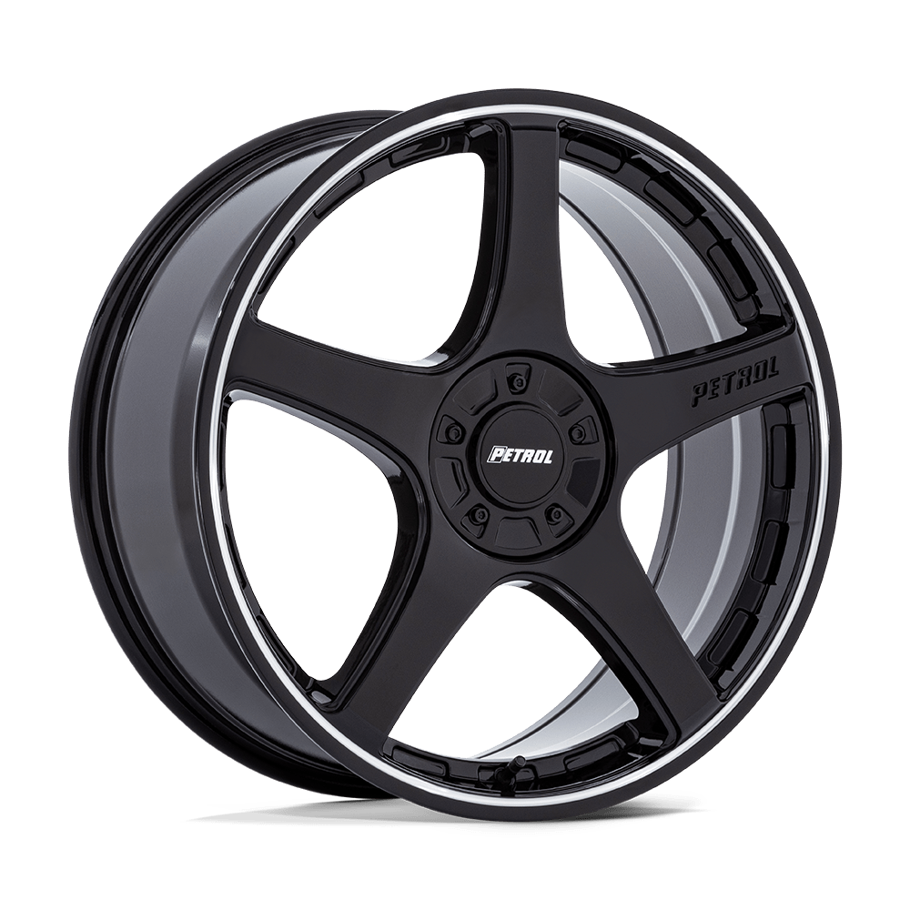 Petrol | PE003 P2E | Gloss Black W/ Machined Lip | 17X8 | 5X108/5X114.3 | 40mm/6.07" | PE003BD17800140
