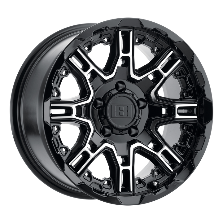 Level 8 | SLINGSHOT | Gloss Black W/ Machined Face | 17X8.5 | 8X170 | 0mm/4.75" | 1785LST008170B25