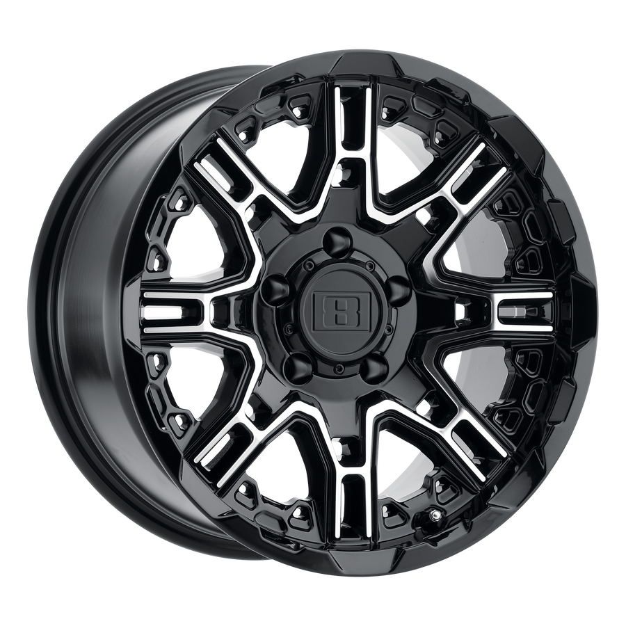 Level 8 | SLINGSHOT | Gloss Black W/ Machined Face | 22X11.5 | 8X170 | -44mm/4.52" | 2215LST-48170B25