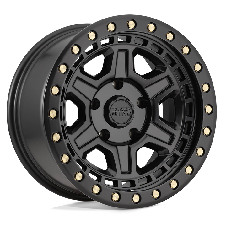 Black Rhino Hard Alloys | RENO | Matte Black W/ Brass Bolts | 17X9 | 6X139.7 | -12mm/4.53" | 1790REN-26140M12