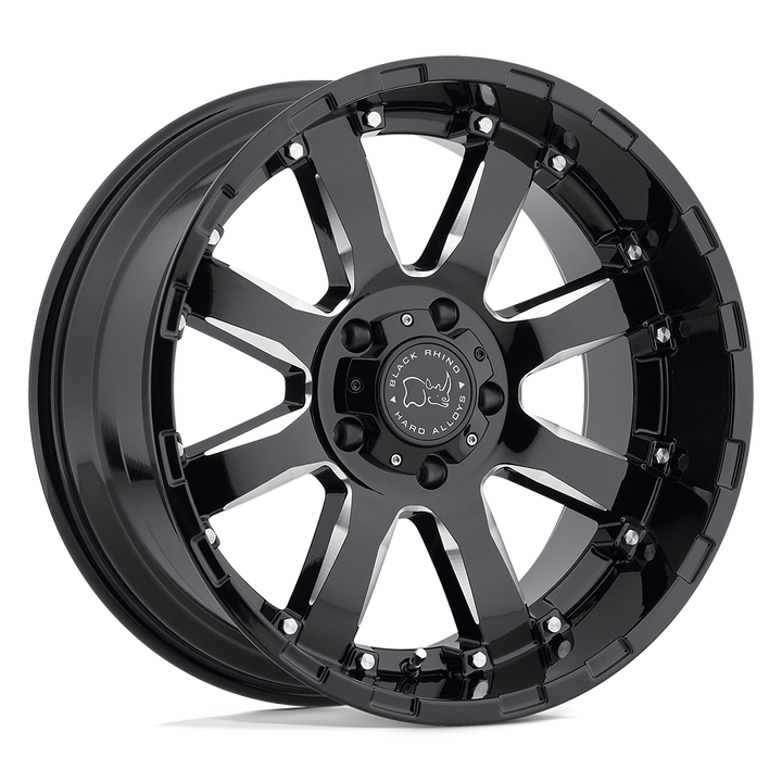 Black Rhino Hard Alloys | SIERRA | Gloss Black W/ Milled Spokes | 17X9 | 6X139.7 | -12mm/4.53" | 1790SRA-26140B12