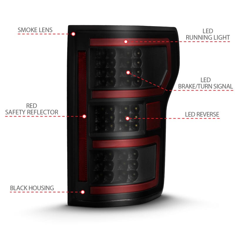 ANZO 18-20 Ford F-150 LED Taillight Black Housing Clear Lens Red  W/Sequential