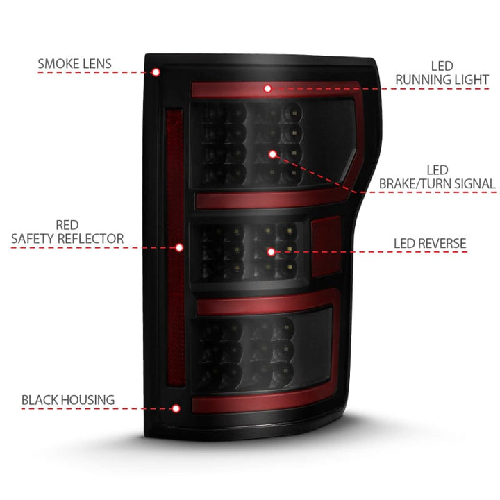 ANZO 18-20 Ford F-150 LED Taillight Black Housing Clear Lens Red  W/Sequential