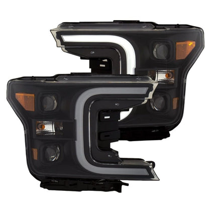 ANZO 18-20 Ford F-150 LED Projector Headlights w/ Plank Style Switchback Black w/ Amber