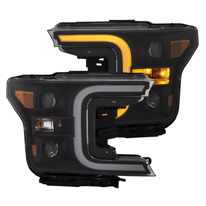 ANZO 18-20 Ford F-150 LED Projector Headlights w/ Plank Style Switchback Black w/ Amber