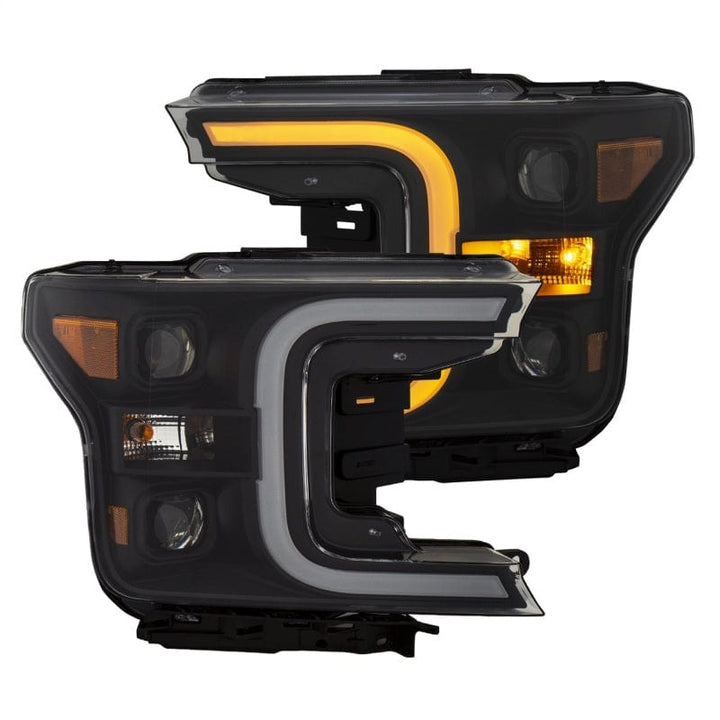 ANZO 18-20 Ford F-150 LED Projector Headlights w/ Plank Style Switchback Black w/ Amber