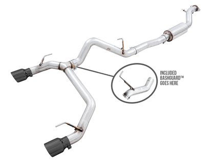 AWE Tuning 2021-2023 Ford Bronco 0FG Dual Rear Exit Exhaust w/Diamond Black Tips & Bash Guard