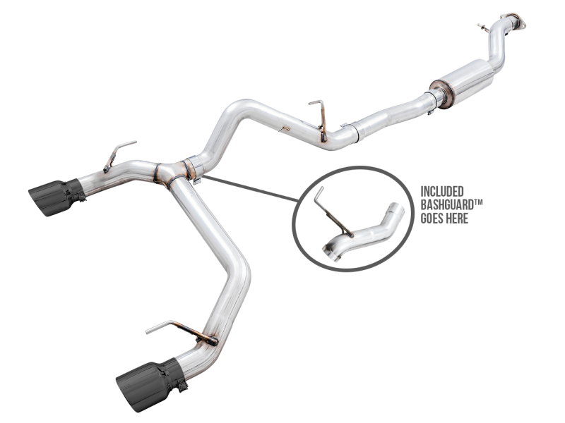 AWE Tuning 2021-2023 Ford Bronco 0FG Dual Rear Exit Exhaust w/Diamond Black Tips & Bash Guard