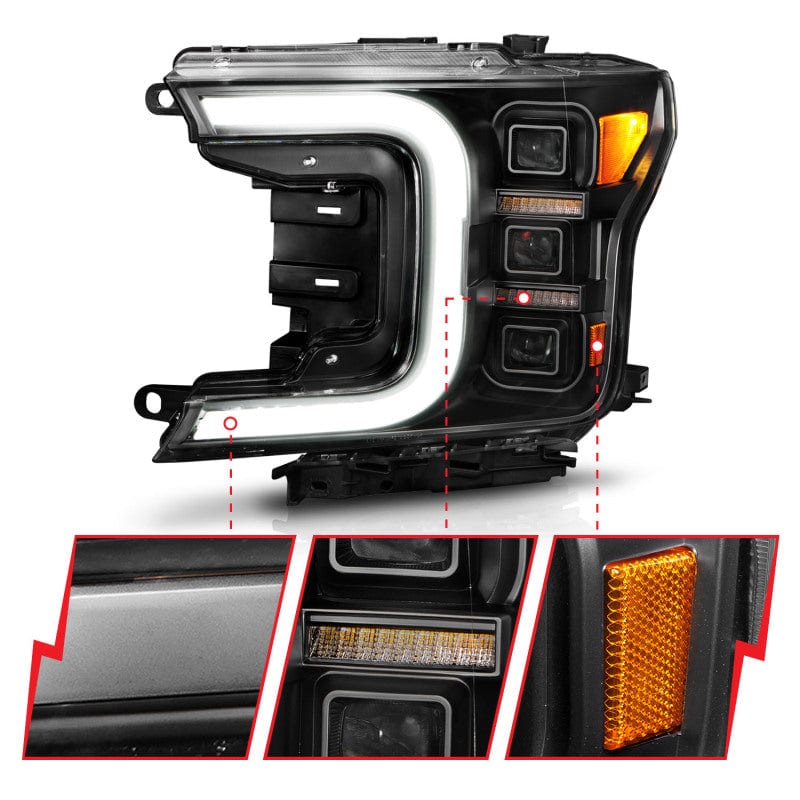 Anzo 18-20 Ford F-150 Full Led Projector Light Headlights Black Amber