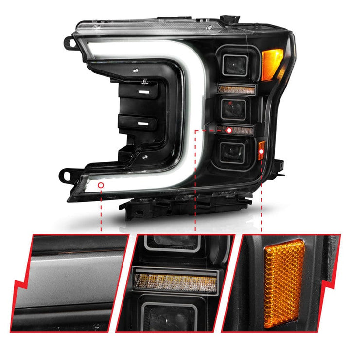Anzo 18-20 Ford F-150 Full Led Projector Light Headlights Black Amber