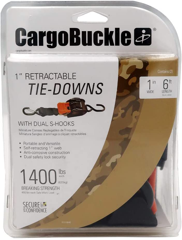 Buckle F111640 Mini G3 Retractable Ratchet Tie-Down with Dual S-Hooks, 2-Pack