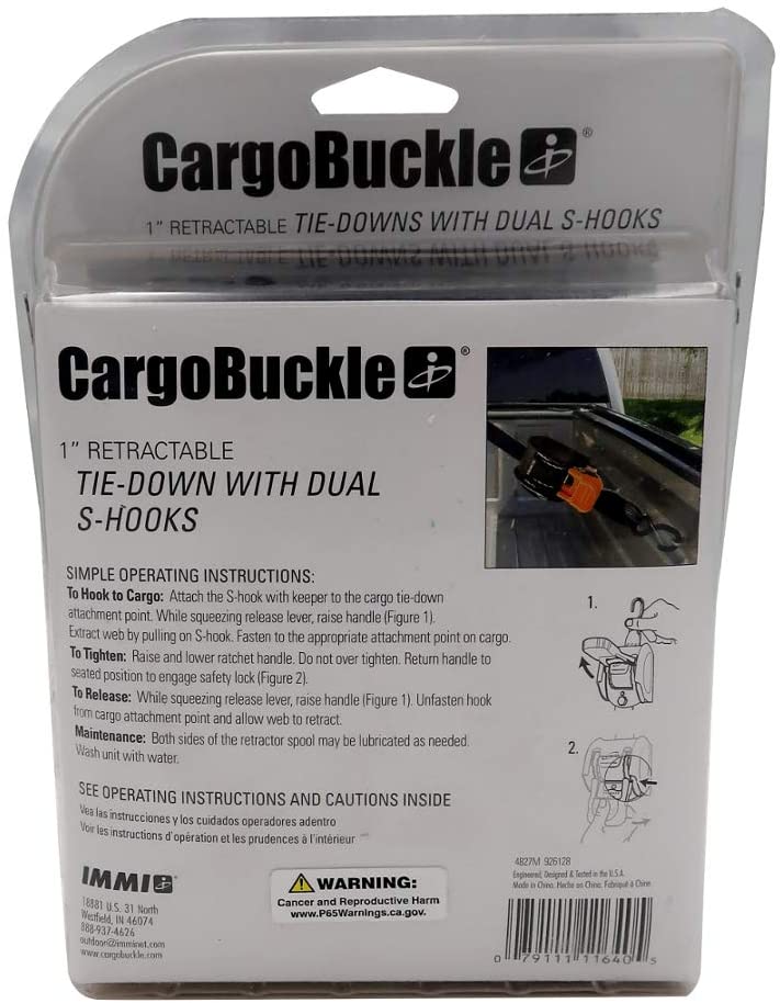 Buckle F111640 Mini G3 Retractable Ratchet Tie-Down with Dual S-Hooks, 2-Pack