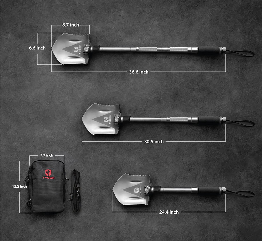 TYGER SHOVEL MILITARY HEAVY DUTY FOLDING COMPACT TOOL W/16-IN-1 MULTIFUNCTION