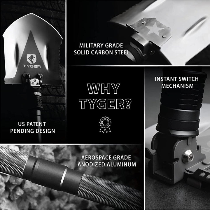 TYGER SHOVEL MILITARY HEAVY DUTY FOLDING COMPACT TOOL W/16-IN-1 MULTIFUNCTION