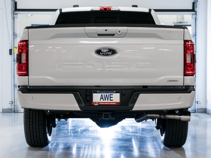 AWE 0FG 21-22 Ford F150 Dual Side Exit Cat-Back Exhaust- 4.5in Chrome Silver Tips