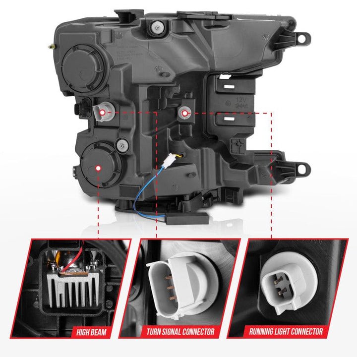 Anzo 18-20 Ford F-150 Full Led Projector Light Headlights Black Amber