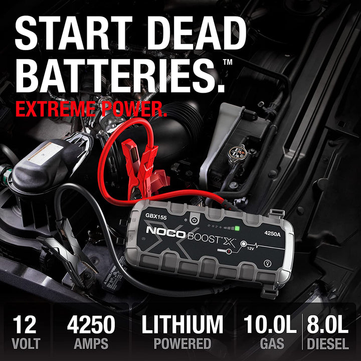 NOCO Boost X GBX155 4250A 12V UltraSafe Portable Lithium Jump Starter, Car Battery Booster Pack, USB-C Powerbank Charger, And Jumper Cables For Up To 10.0-Liter Gas And 8.0-Liter Diesel Engines , Gray