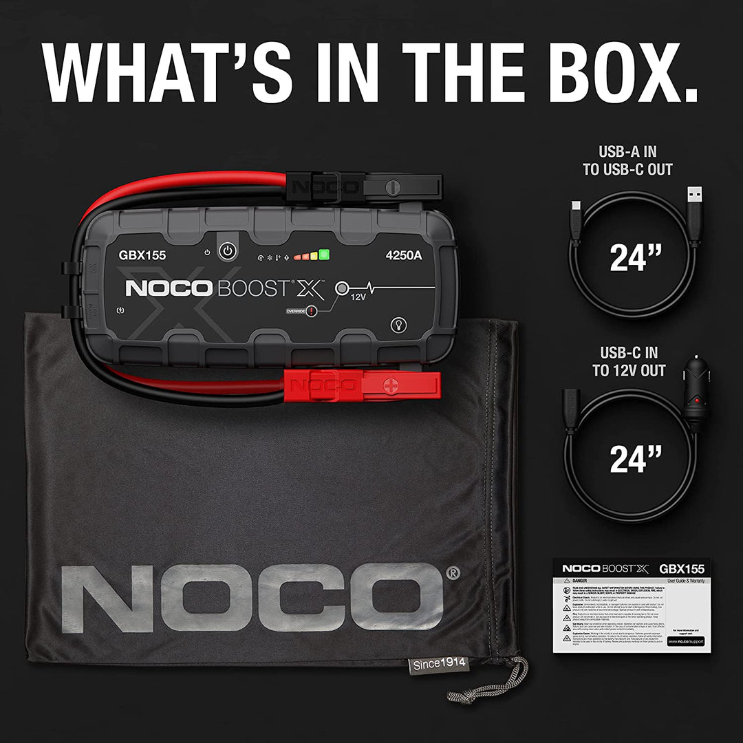 NOCO Boost X GBX155 4250A 12V UltraSafe Portable Lithium Jump Starter, Car Battery Booster Pack, USB-C Powerbank Charger, And Jumper Cables For Up To 10.0-Liter Gas And 8.0-Liter Diesel Engines , Gray