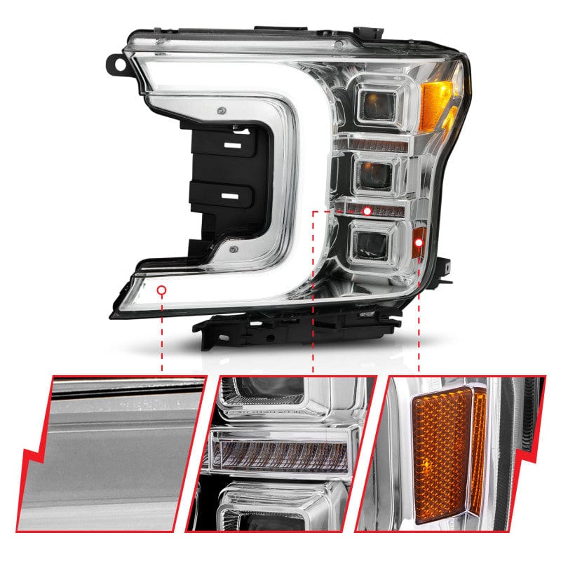 Anzo 18-20 Ford F-150 Full Led Projector Light Style Headlights - Chrome Amber