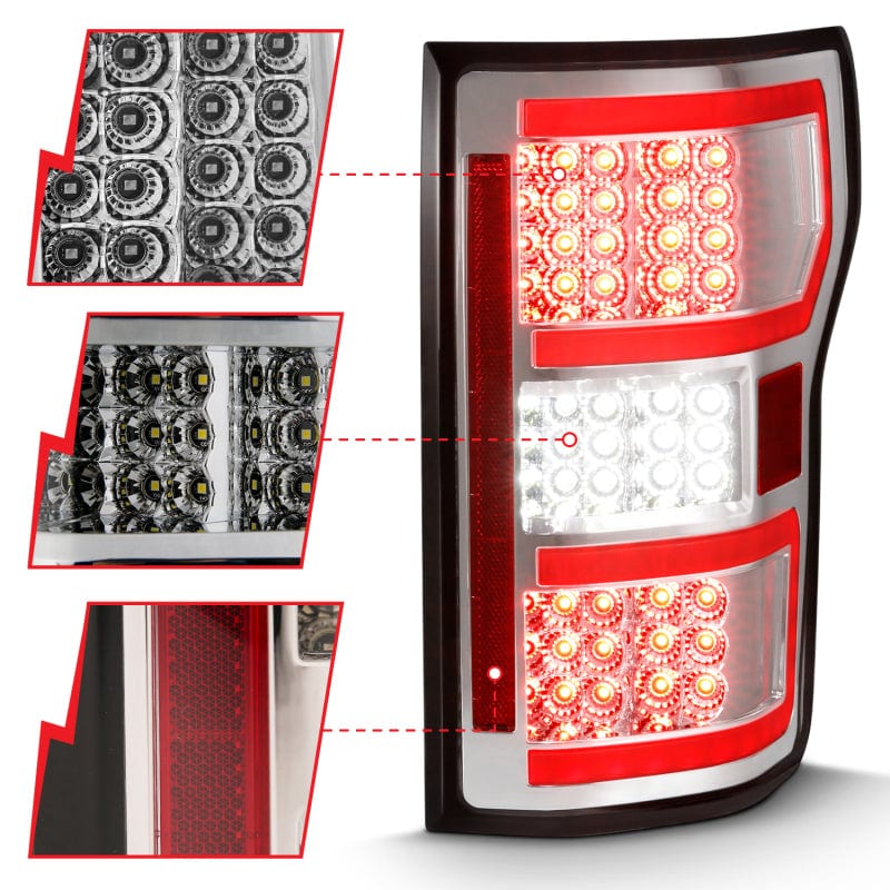 ANZO 2018-2020 Ford F-150 LED Taillight Chrome (Red Light) (w/ Sequential)