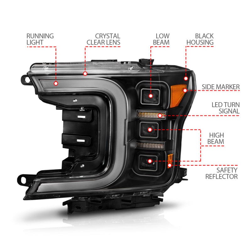 Anzo 18-20 Ford F-150 Full Led Projector Light Headlights Black Amber