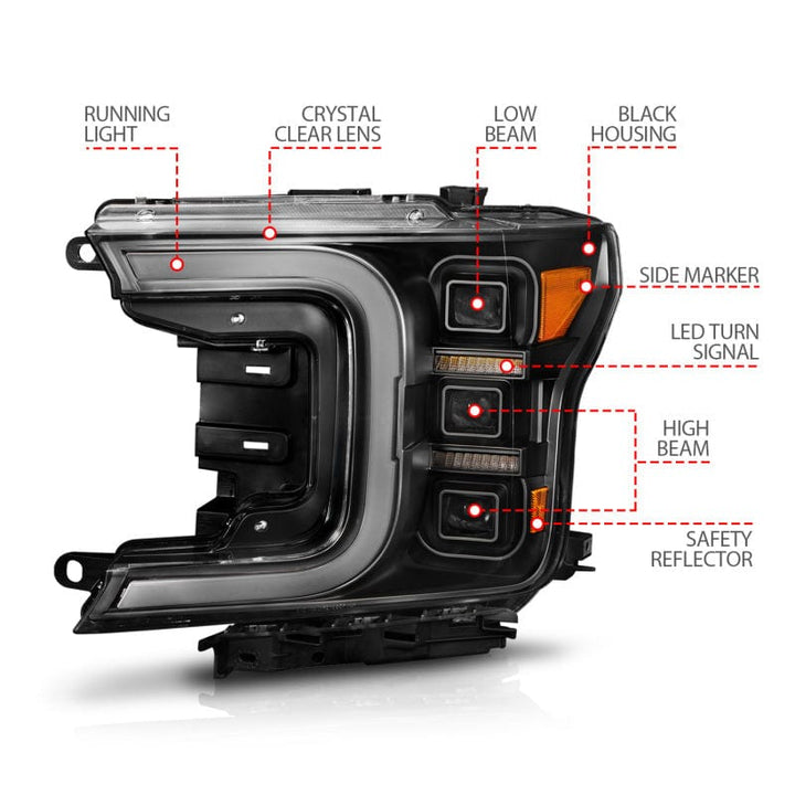 Anzo 18-20 Ford F-150 Full Led Projector Light Headlights Black Amber