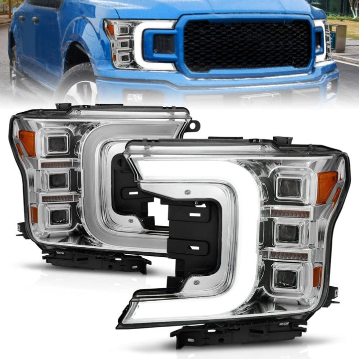 Anzo 18-20 Ford F-150 Full Led Projector Light Style Headlights - Chrome Amber