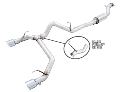 AWE Tuning 2021-2023 Ford Bronco 0FG Dual Rear Exit Exhaust w/Chrome Silver Tips & Bash Guard