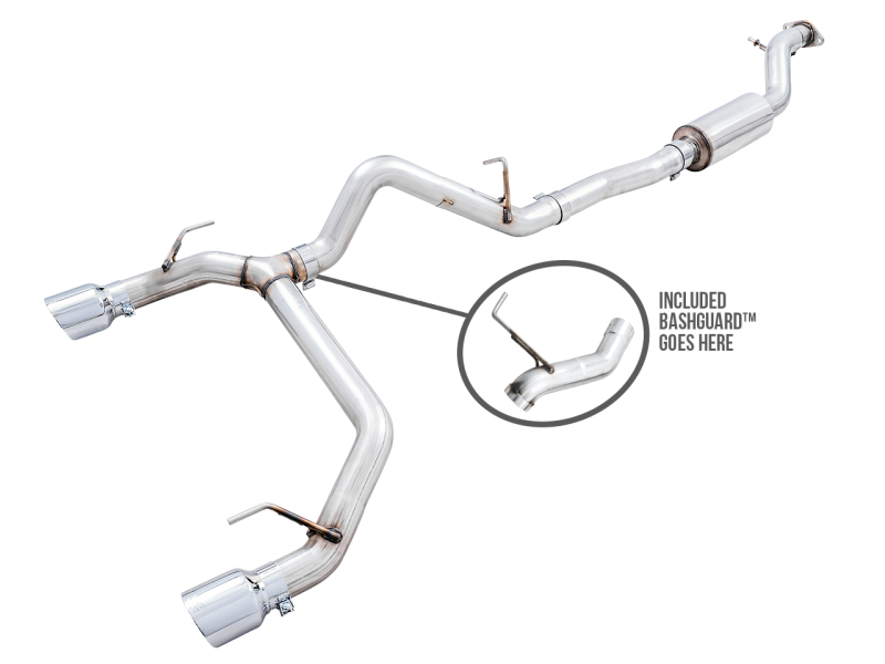 AWE Tuning 2021-2023 Ford Bronco 0FG Dual Rear Exit Exhaust w/Chrome Silver Tips & Bash Guard
