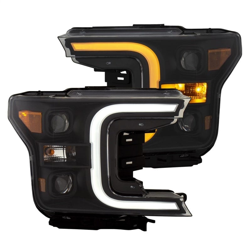 ANZO 18-20 Ford F-150 LED Projector Headlights w/ Plank Style Switchback Black w/ Amber