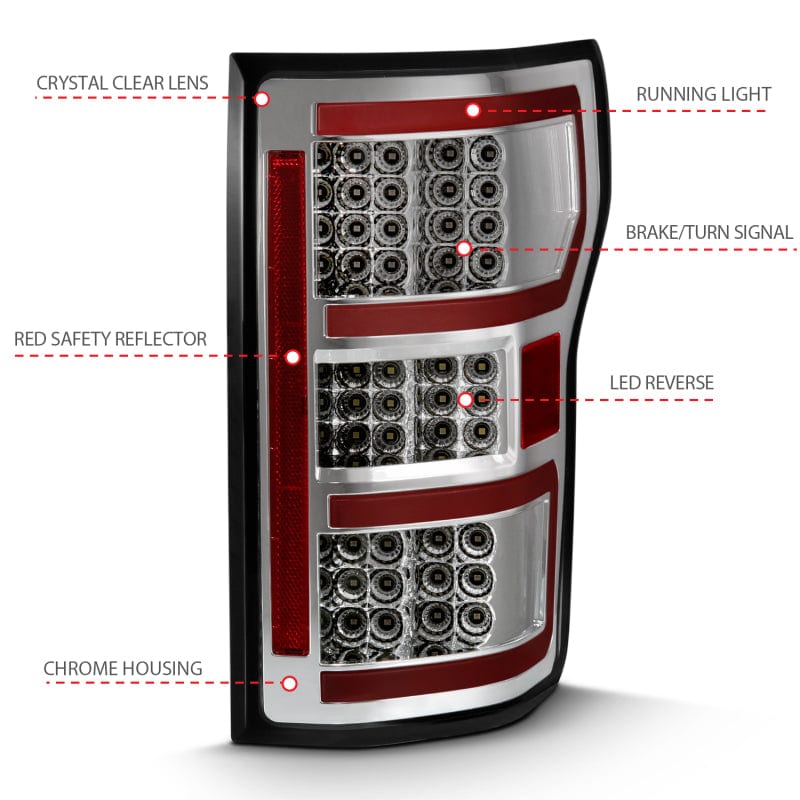ANZO 2018-2020 Ford F-150 LED Taillight Chrome (Red Light) (w/ Sequential)