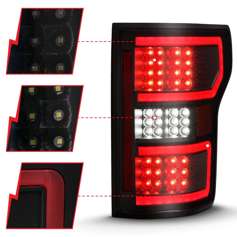 ANZO 18-20 Ford F-150 LED Taillight Black Housing Clear Lens Red  W/Sequential
